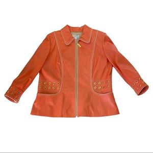 St. John Orange Gold Zip Up Lamb Leather Jacket XL